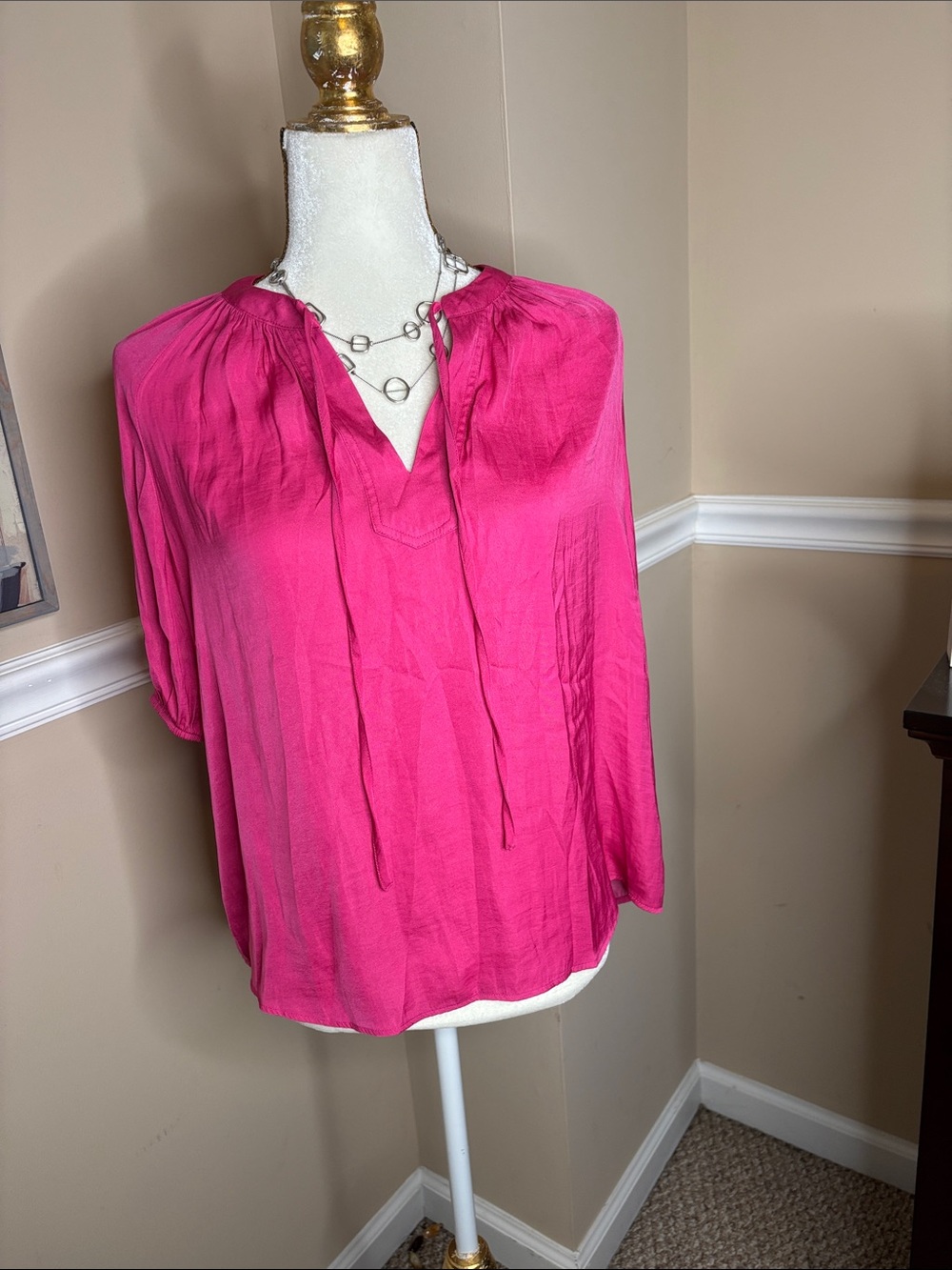 RACHEL Rachel Roy Bright Pink V-Neck Tie Blouse